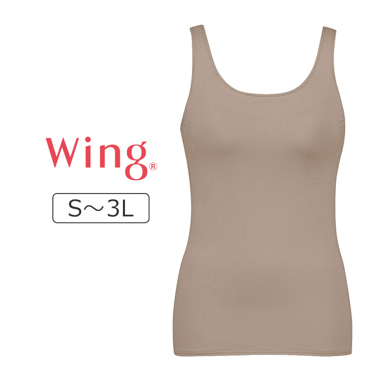 ET1132|ワコール ウイング シンクロブラトップ ノースリーブ 綿混 ブラトップ カップ付きインナー S/M/L/LL/3L