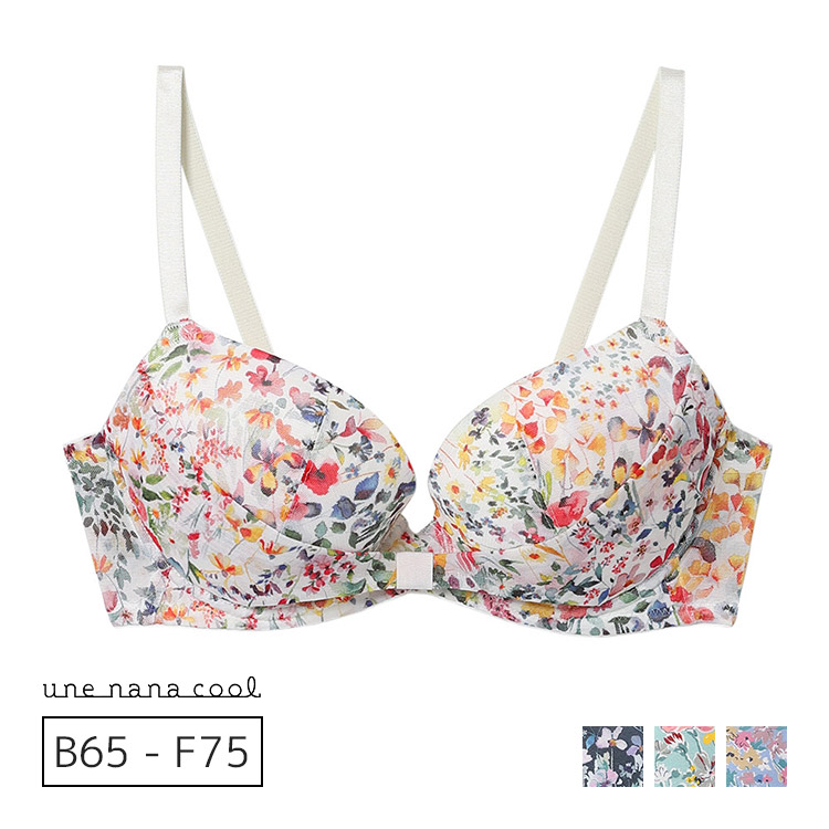BUN223｜ウンナナクール une nana cool MADE WITH LIBERTY FABRIC リボンブラ 胸もとフィットながもち～動いても、キレイはつづく～ ブラジャー単品 BCDEFFカップ  アンダー 65/70/75cm