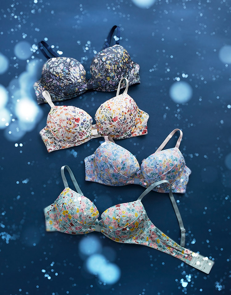 BUN223|ウンナナクール une nana cool MADE WITH LIBERTY FABRIC リボンブラ 胸もとフィットながもち~動いても、キレイはつづく~ ブラジャー単品 BCDEFFカップ アンダー 65/70/75cm