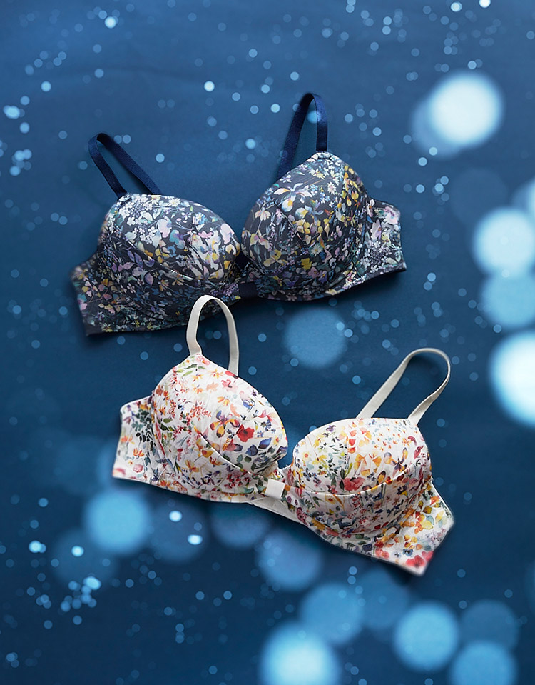 BUN223|ウンナナクール une nana cool MADE WITH LIBERTY FABRIC リボンブラ 胸もとフィットながもち~動いても、キレイはつづく~ ブラジャー単品 BCDEFFカップ アンダー 65/70/75cm