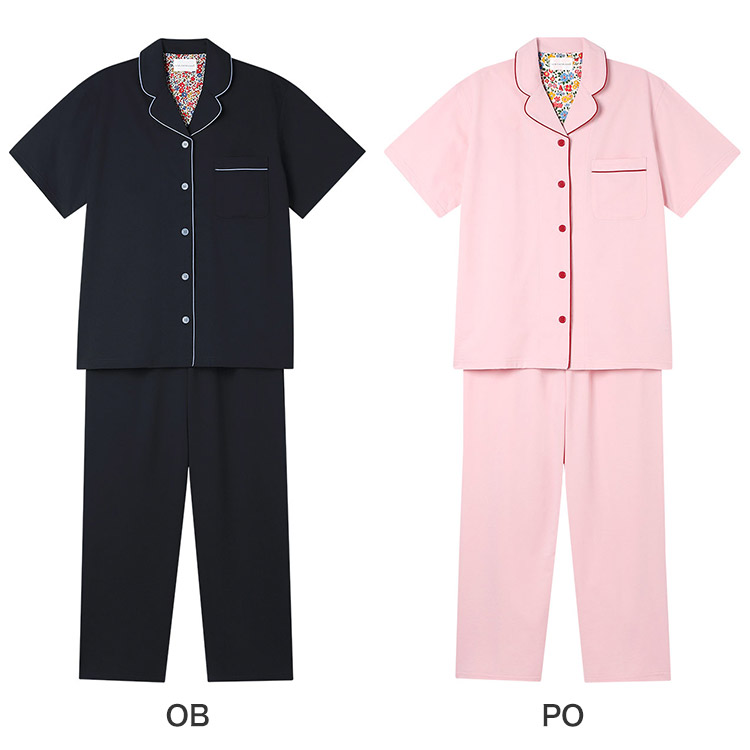 LP6628|ウンナナクール une nana cool 【綿混】両染ジャージ半袖パジャマ MADE WITH LIBERTY FABRIC パジャマ 上下セット M/L