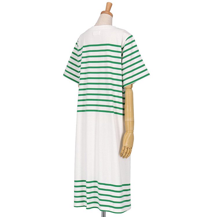 LP7500|ウンナナクール une nana cool 【綿100%】60ハイゲージ天竺パネルボーダー半袖ワンピース パジャマ ワンピース M/L