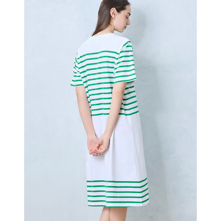LP7500|ウンナナクール une nana cool 【綿100%】60ハイゲージ天竺パネルボーダー半袖ワンピース パジャマ ワンピース M/L