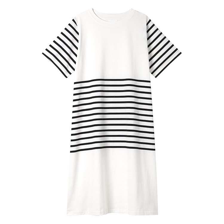 LP7500|ウンナナクール une nana cool 【綿100%】60ハイゲージ天竺パネルボーダー半袖ワンピース パジャマ ワンピース M/L