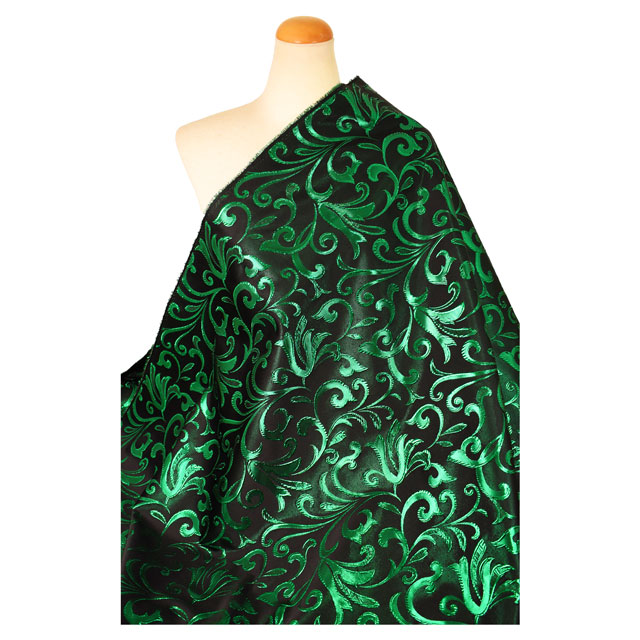 ジャガード生地 メタリックアラベスク(028-HM9775) 1.グリーン 10Aa05_