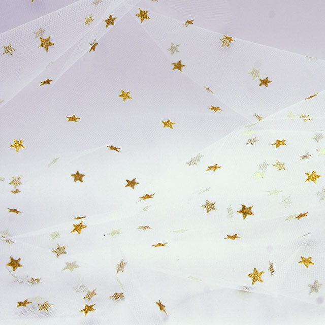 生地 チュールグリッター星柄 (035-1830) 3.ホワイト×ゴールド 10Aa01_
