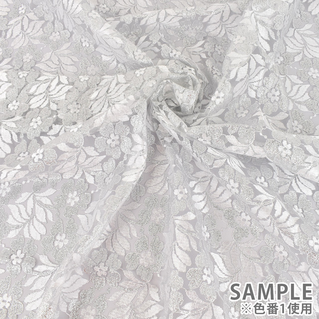 生地 ラメラッセルレース(098-5212) 11.ホワイト×ゴールド 10Ac04_