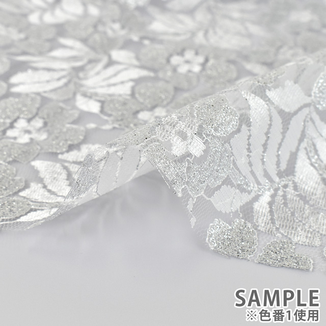生地 ラメラッセルレース(098-5212) 11.ホワイト×ゴールド 10Ac04_