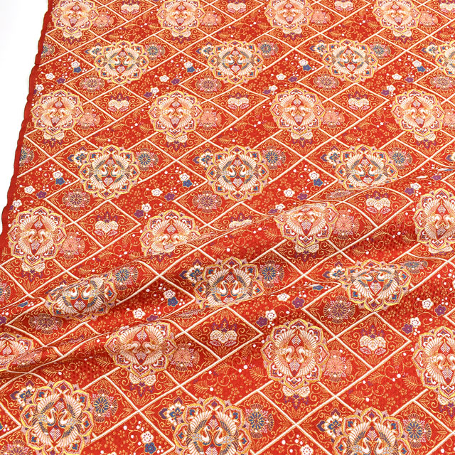 金襴生地 あすか四丁2号 鶴(1215-10023) 赤 09Bh18_