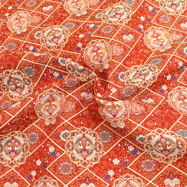 金襴生地 あすか四丁2号 鶴(1215-10023) 赤 09Bh18_