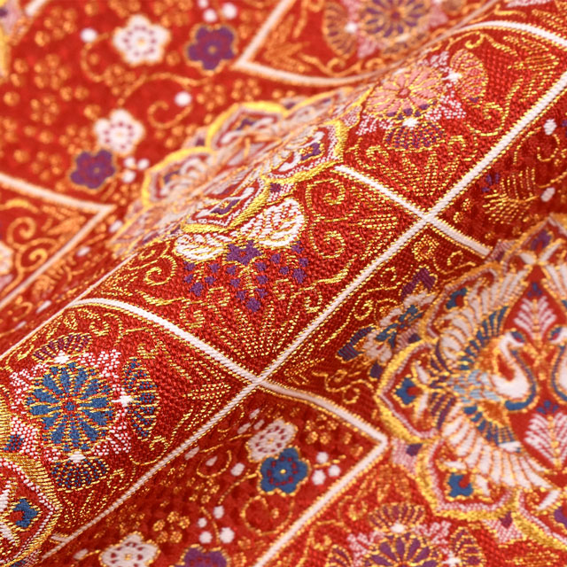 金襴生地 あすか四丁2号 鶴(1215-10023) 赤 09Bh18_