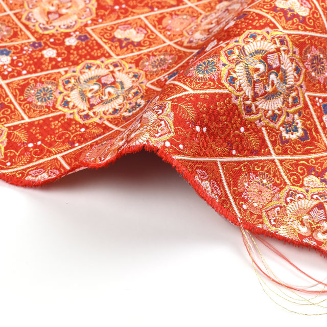 金襴生地 あすか四丁2号 鶴(1215-10023) 赤 09Bh18_