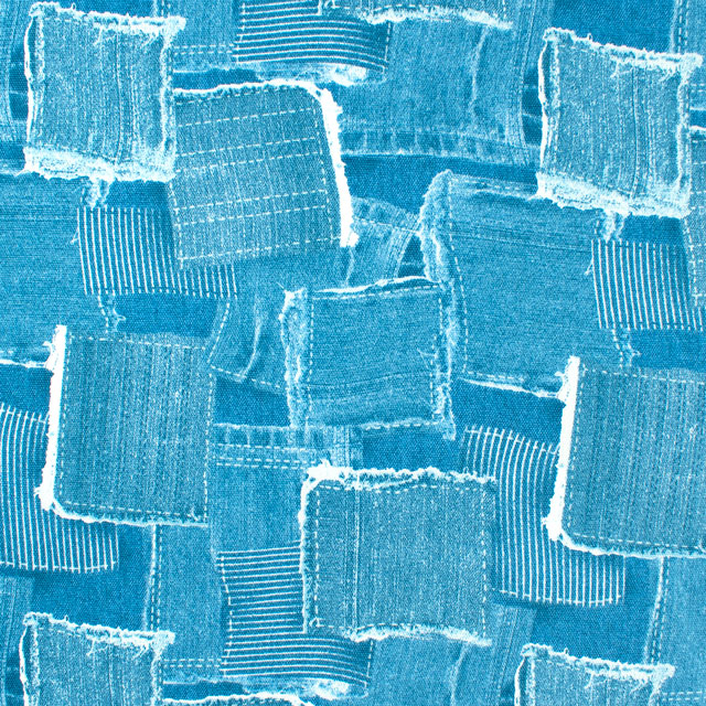 生地 オックスプリント デニムパッチワーク柄(1020) 14A.サックス 09Ae99_