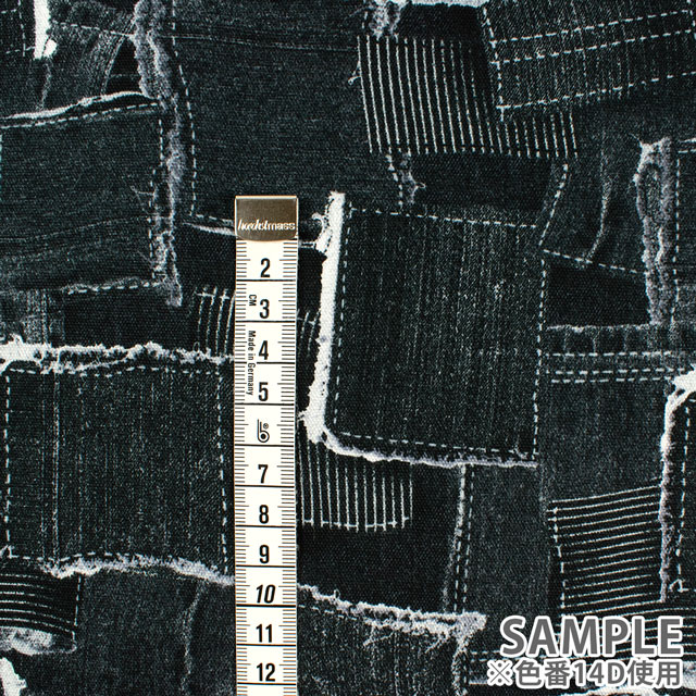 生地 オックスプリント デニムパッチワーク柄(1020) 14A.サックス 09Ae99_