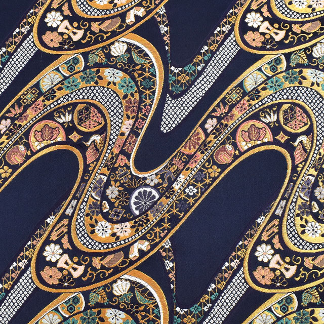 金襴生地 洛レイ四丁2号 流線・模様遊び(5-10578) 紺 09Bh18_