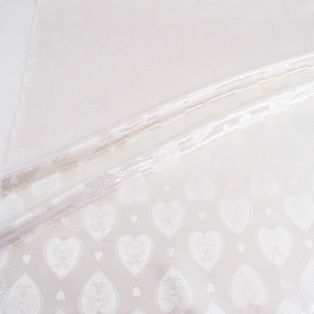 ジャガード生地 ハート(1078) 1.白/シルバー 10Aa02_