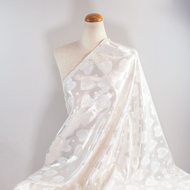 ジャガード生地 ハート(1078) 1.白/シルバー 10Aa02_