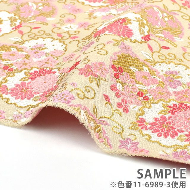 金襴生地 鈴鹿三丁胴入 雪輪花尽し(11-6289-3) 白 09Bh18_