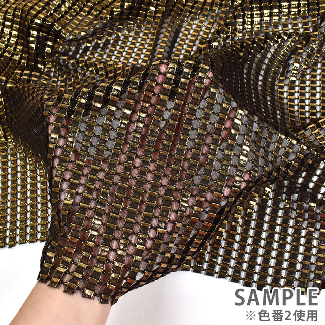 生地 スクエアニットフォイル(1187) 2.黒/ゴールド 10Ad06_
