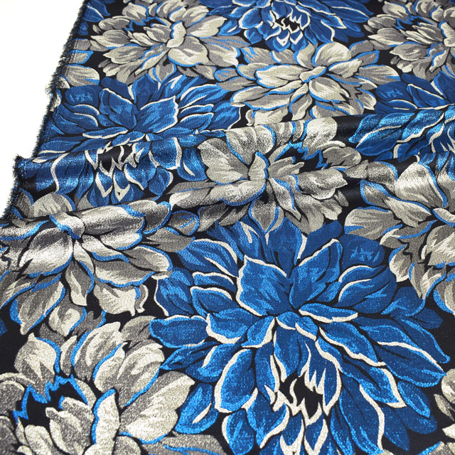 生地 ピオニージャガード(120103) 2.ブラック×ブルー 10Aa05_