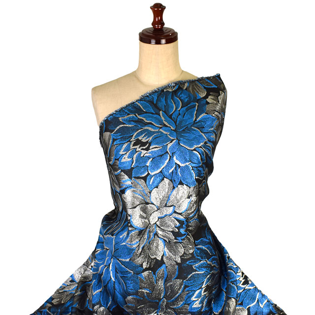 生地 ピオニージャガード(120103) 2.ブラック×ブルー 10Aa05_