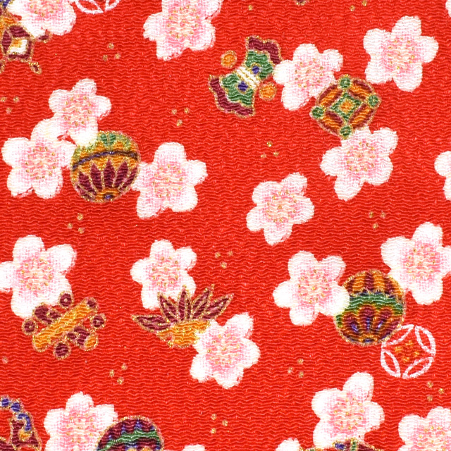 ちりめん生地 京友禅 桜福あわせ(121180) 5822.朱色 09Bh18_