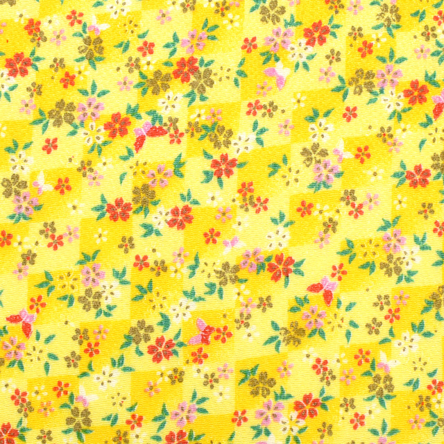 ちりめん生地 京友禅 花・蝶(121180) 5141.黄色 09Bh18_
