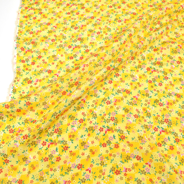 ちりめん生地 京友禅 花・蝶(121180) 5141.黄色 09Bh18_