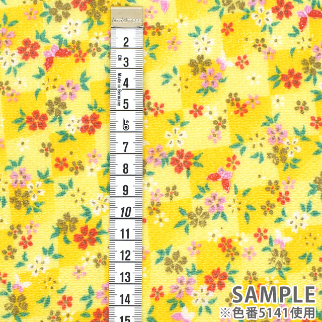 ちりめん生地 京友禅 花・蝶(121180) 5141.黄色 09Bh18_