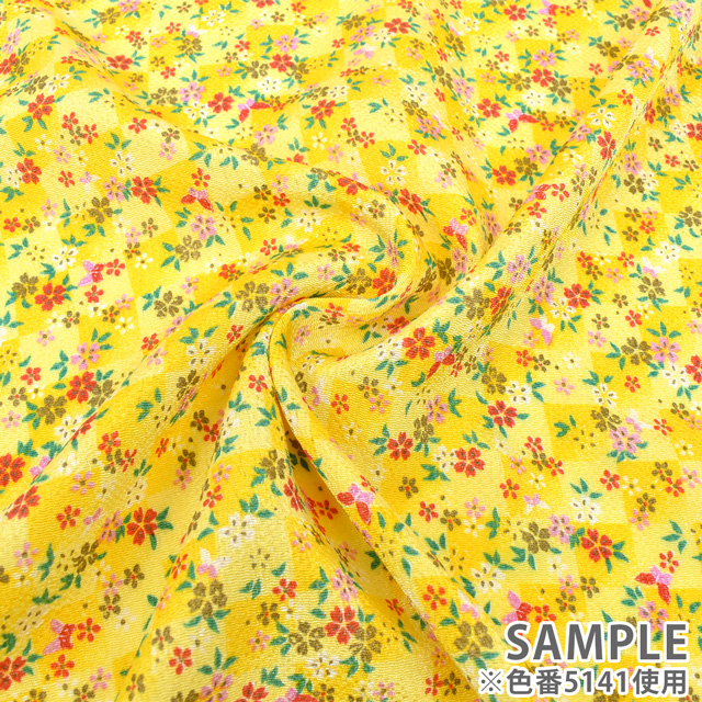 ちりめん生地 京友禅 花・蝶(121180) 5141.黄色 09Bh18_
