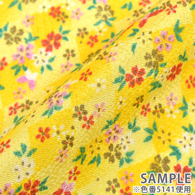 ちりめん生地 京友禅 花・蝶(121180) 5141.黄色 09Bh18_