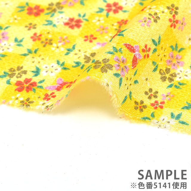 ちりめん生地 京友禅 花・蝶(121180) 5141.黄色 09Bh18_