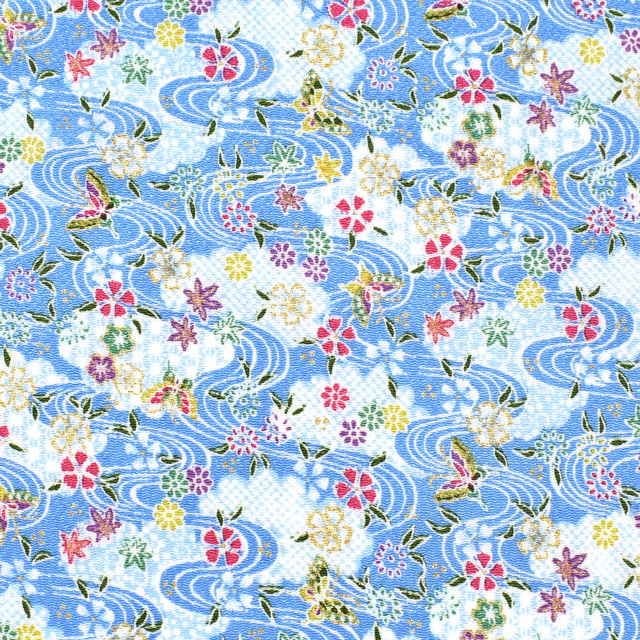 ちりめん生地 京友禅 流水紋(121180) 5734.浅葱色 09Bh18_