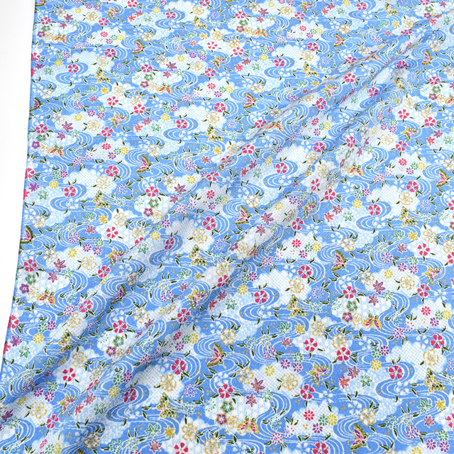 ちりめん生地 京友禅 流水紋(121180) 5734.浅葱色 09Bh18_