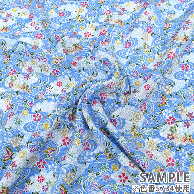 ちりめん生地 京友禅 流水紋(121180) 5734.浅葱色 09Bh18_
