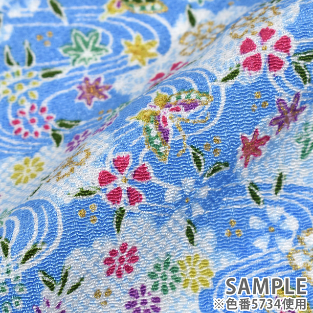 ちりめん生地 京友禅 流水紋(121180) 5734.浅葱色 09Bh18_