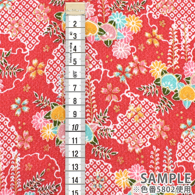 ちりめん生地 京友禅 雪輪藤(121180) 5802.紅色 09Bh18_