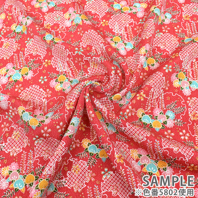 ちりめん生地 京友禅 雪輪藤(121180) 5802.紅色 09Bh18_