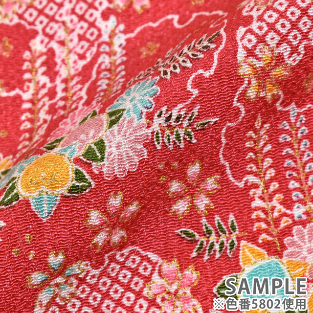 ちりめん生地 京友禅 雪輪藤(121180) 5802.紅色 09Bh18_