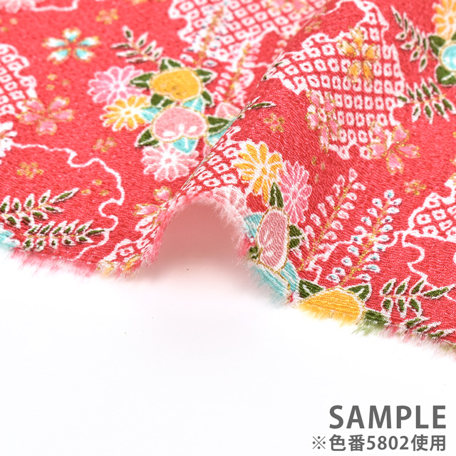 ちりめん生地 京友禅 雪輪藤(121180) 5802.紅色 09Bh18_