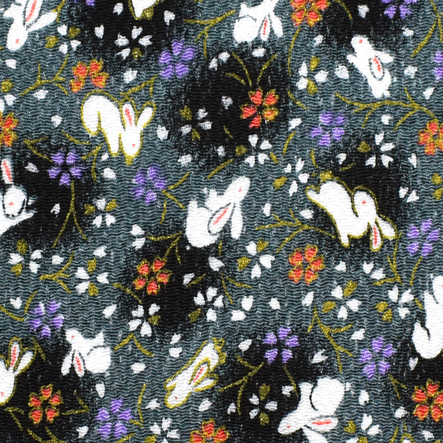 ちりめん生地 京友禅 桜うさぎ(121180) 5115.黒 09Bh18_