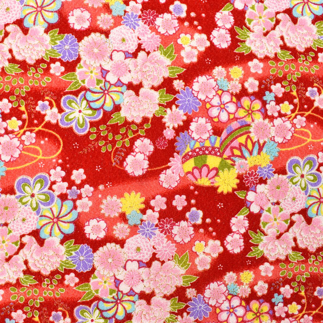 ちりめん生地 京友禅 花毬(121180) 5402.緋色 09Bh18_