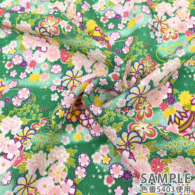 ちりめん生地 京友禅 花毬(121180) 5402.緋色 09Bh18_