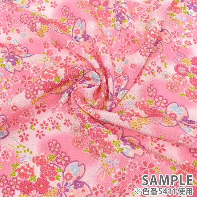 ちりめん生地 京友禅 百華(121180) 5414.緑色 09Bh18_