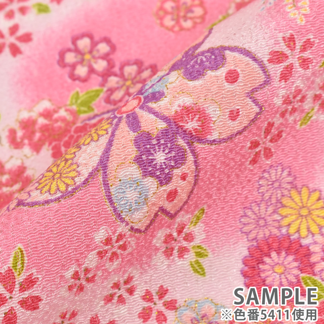 ちりめん生地 京友禅 百華(121180) 5414.緑色 09Bh18_