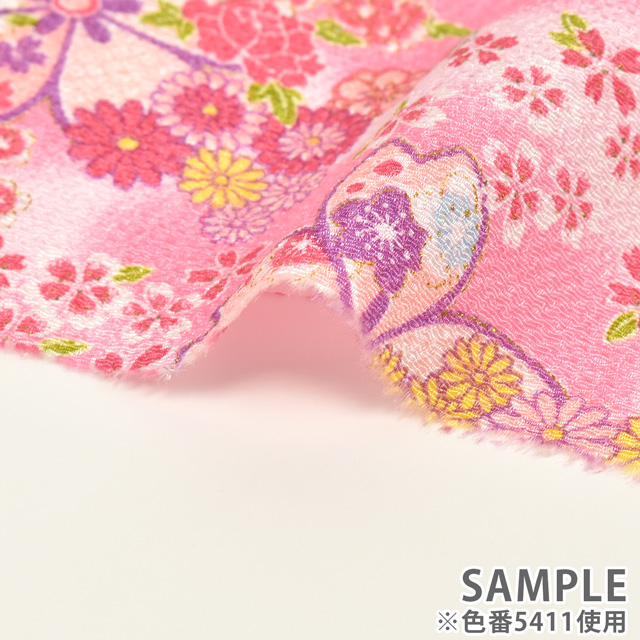 ちりめん生地 京友禅 百華(121180) 5414.緑色 09Bh18_