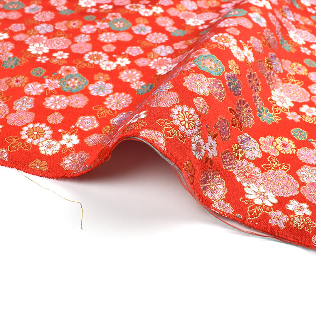 金襴生地 あすか胴入 花花(1215-10543) 赤 09Bh18_