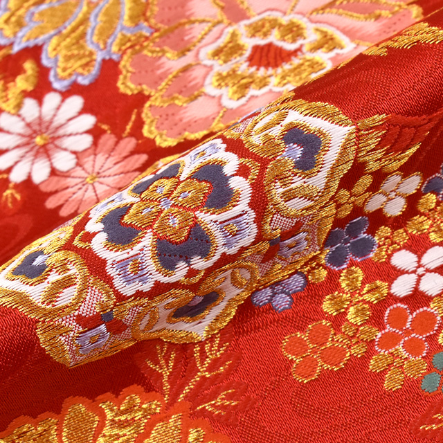 金襴生地 あすか五丁2号 流花(1215-8845) 赤 09Bh18_