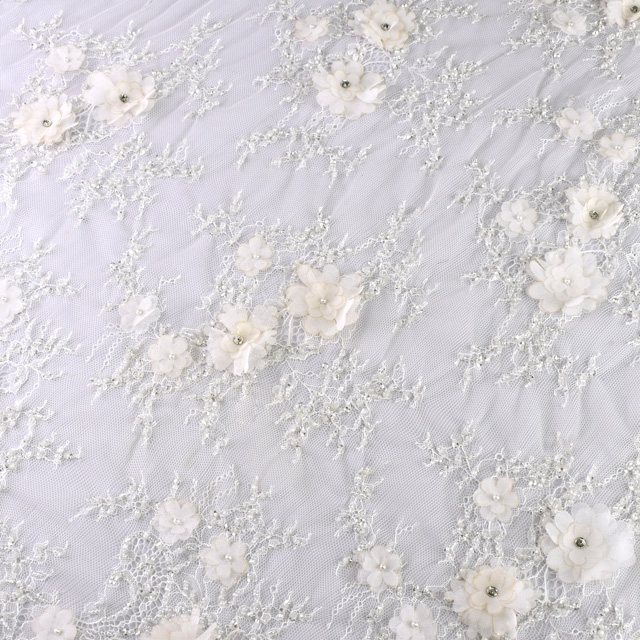 生地 フラワーオーバーレース/インド製ビーズリバーレース (13131) IVORY 10Bn99_