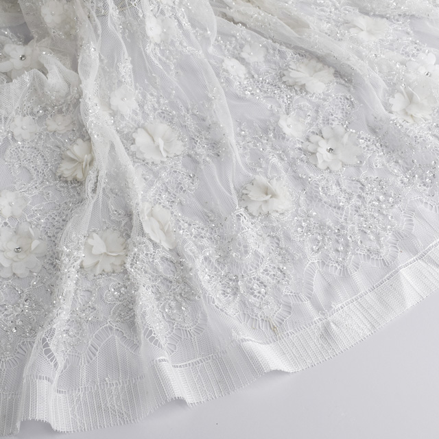 生地 フラワーオーバーレース/インド製ビーズリバーレース (13131) IVORY 10Bn99_